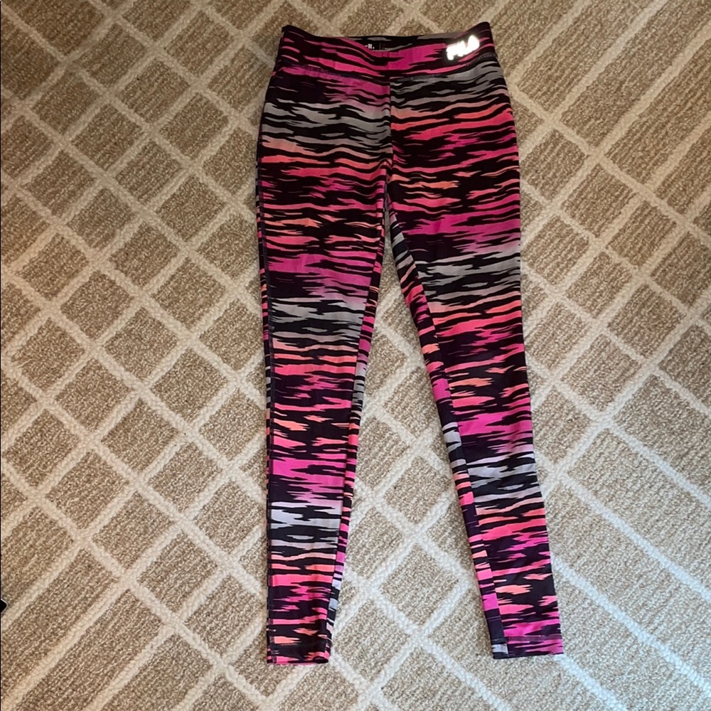 Kids FILA Activewear Leggings - Pink & Black Pattern